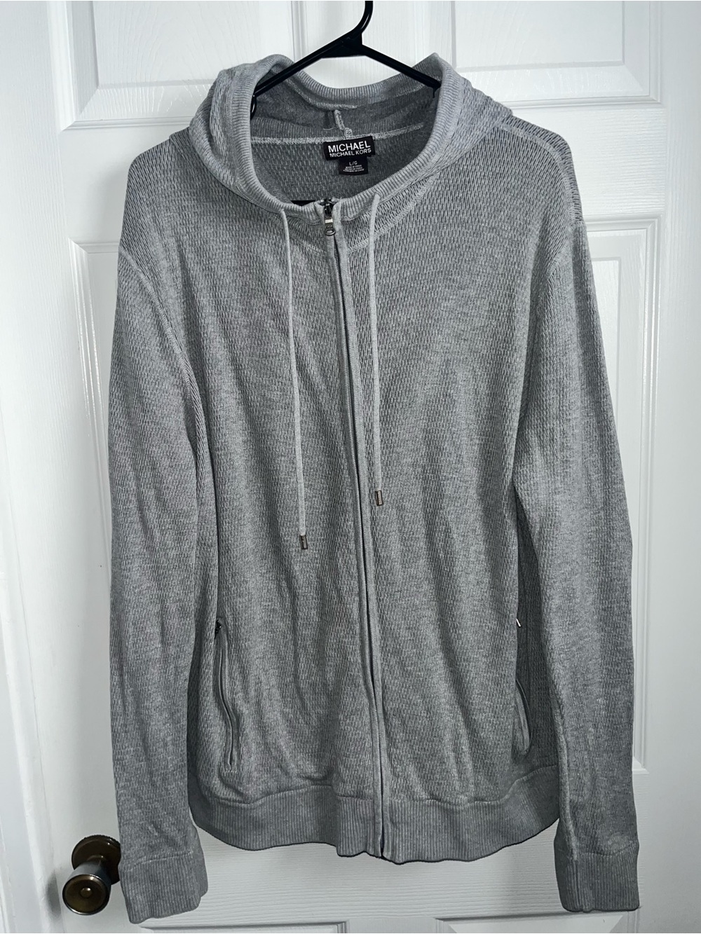 Michael Kors Zip Up Hoodie Sweat Large Men Gray Long Sleeve Cotton Classic